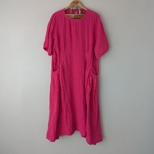 Free People Hot Pink Linen Pocket Midi Dress